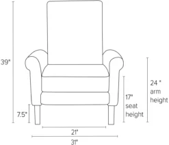 Arlo Select Recliner With -Furniture Discount Shop Arlo REC Rolled Front DimensionDrawing 19