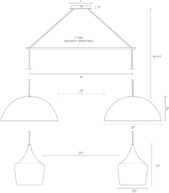 Aurora Double Pendant Fixture -Furniture Discount Shop AuroraDoubleCanopy 708758 DimensionDrawing