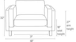 Cade Chair And A Half 17 Cade Chair And A Half -Furniture Discount Shop Cade CH Front DimensionDrawing 19