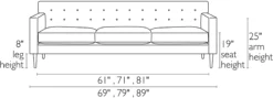 Holmes 89" Sofa -Furniture Discount Shop Holmes SF Front DimensionDrawing 19