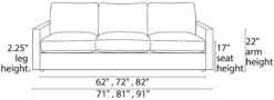 Linger 91" Sofa -Furniture Discount Shop Linger SF Front DimensionDrawing 21