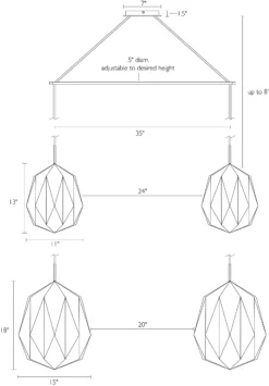 Orikata Double Pendant Fixture 17 Orikata Double Pendant Fixture -Furniture Discount Shop OrikataAcornDouble 758558 DimensionDrawing