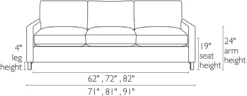 Stevens 91" Sofa -Furniture Discount Shop Stevens SF Front DimensionDrawing 19 1